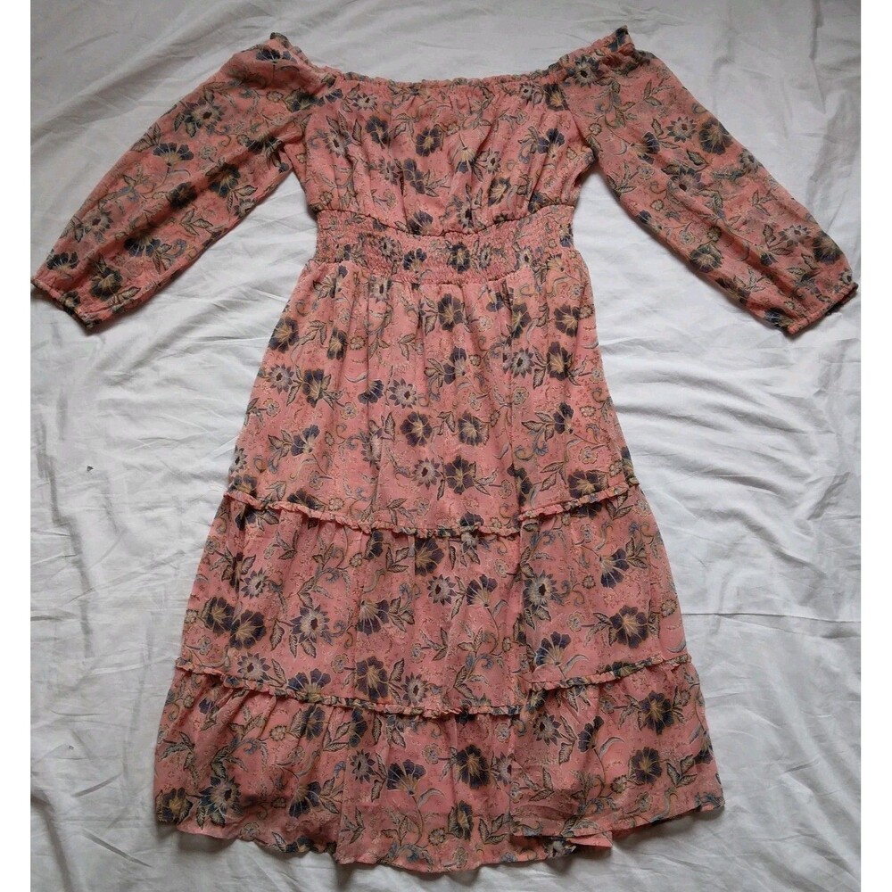 Patrons of Peace Dress Gypsy Floral Boho Peasant Pink Blue Womens Large - Picture 11 of 14